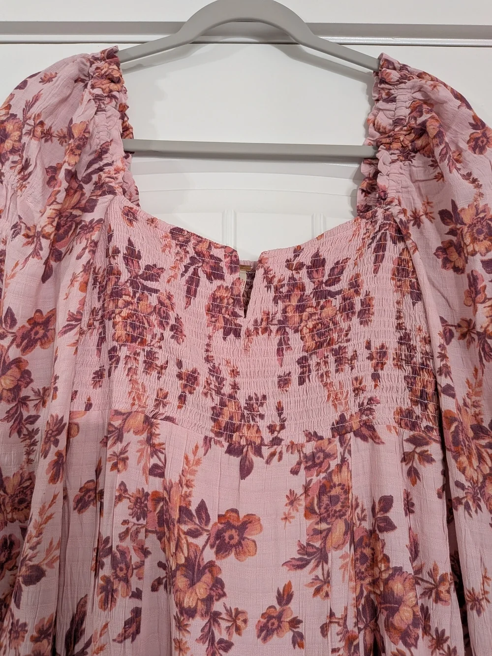 Free People Jaymes Floral Print Long Sleeve Smocked Peasant Midi Dress